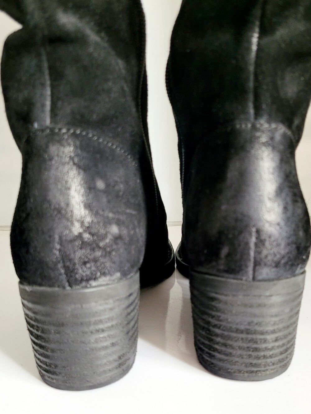 Born Distressed Black Suede Leather Slouchy Block Heel Boots US 7.5 - Picture 12 of 16